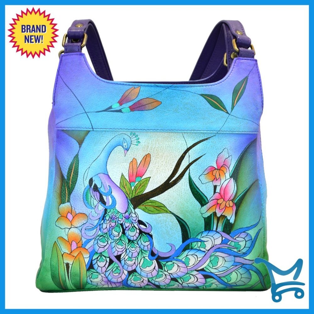 Genuine Leather Triple Compartment Satchel with Hand-Painted Artwork